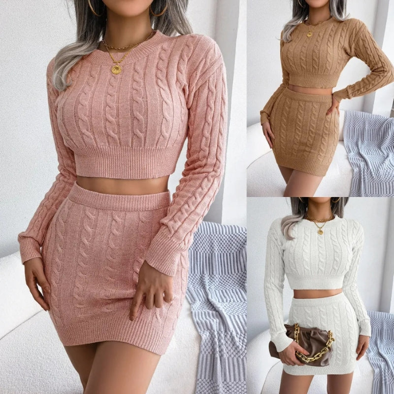 Luna Kabelgebreide Crop Top Set